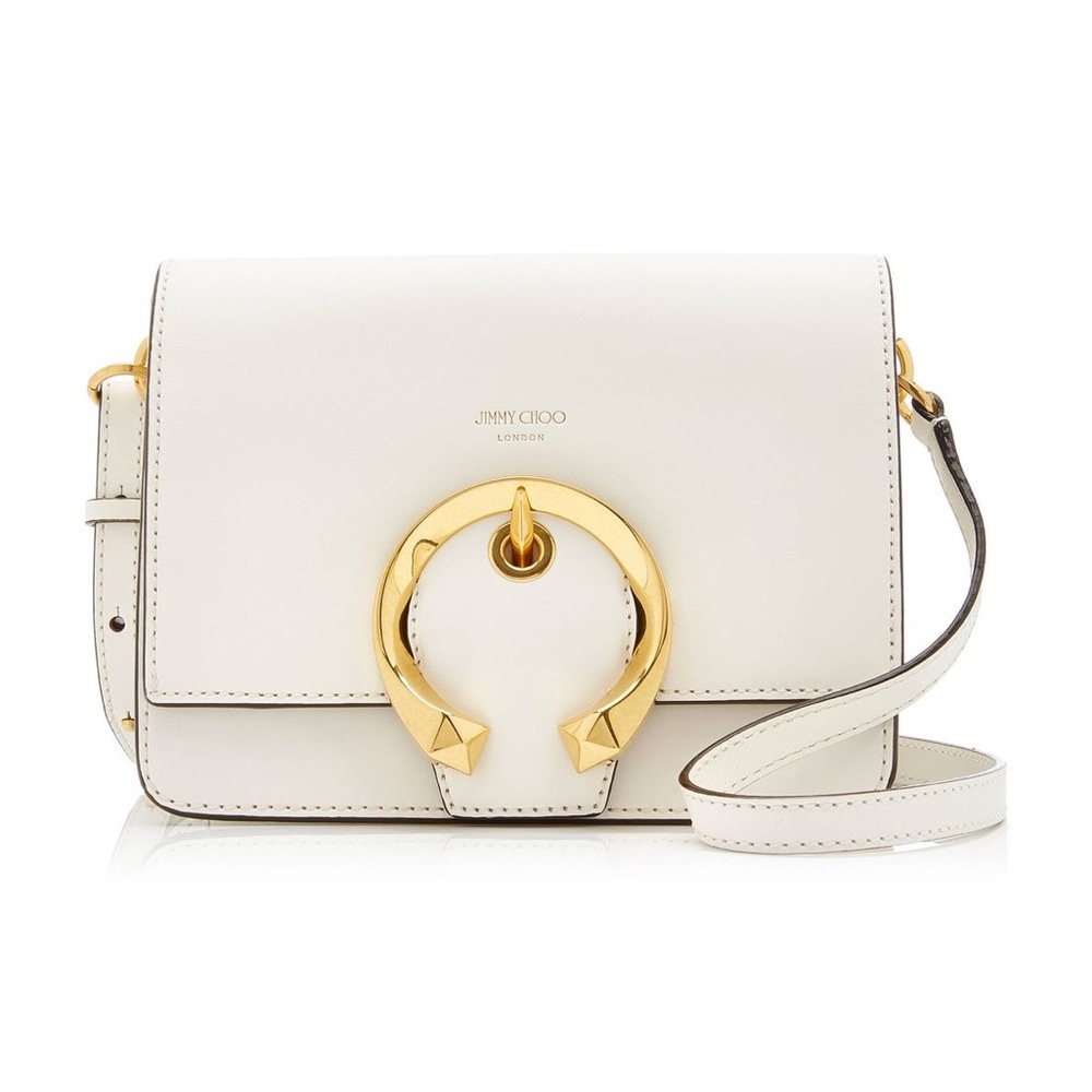 Jimmy Choo White Leather Crossbody with Gold Ring Detail
